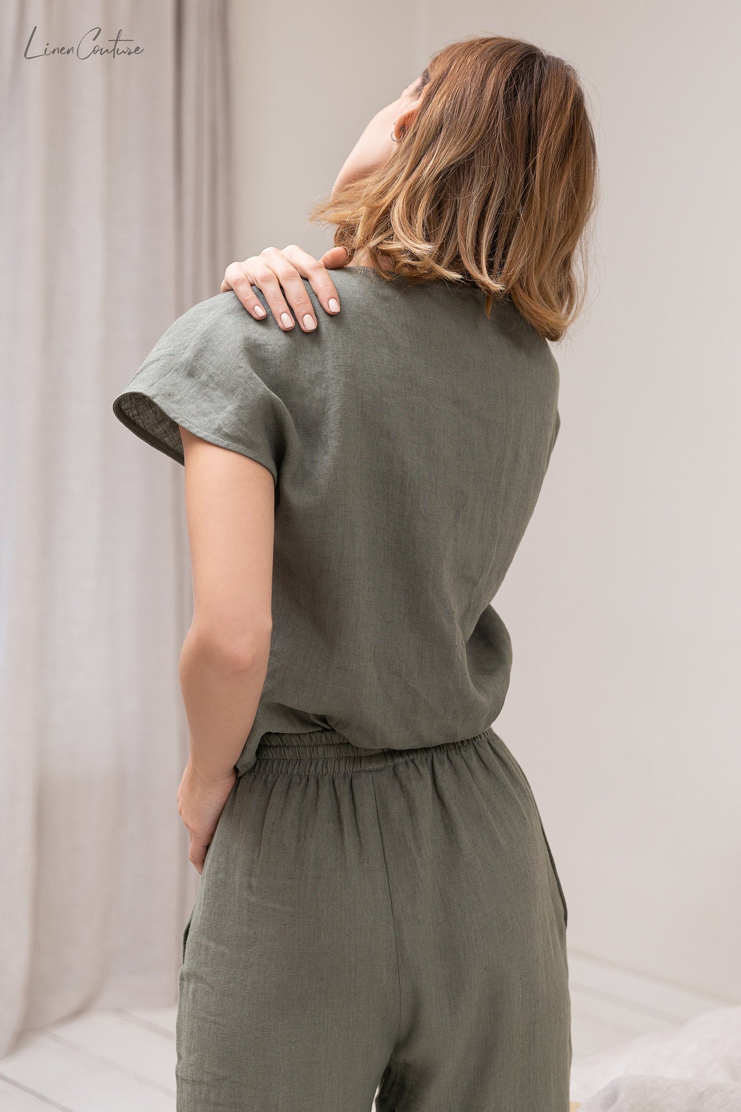 Safari Green 100% European Linen Pajama Set – Naturally Elegant, Effortlessly Relaxed