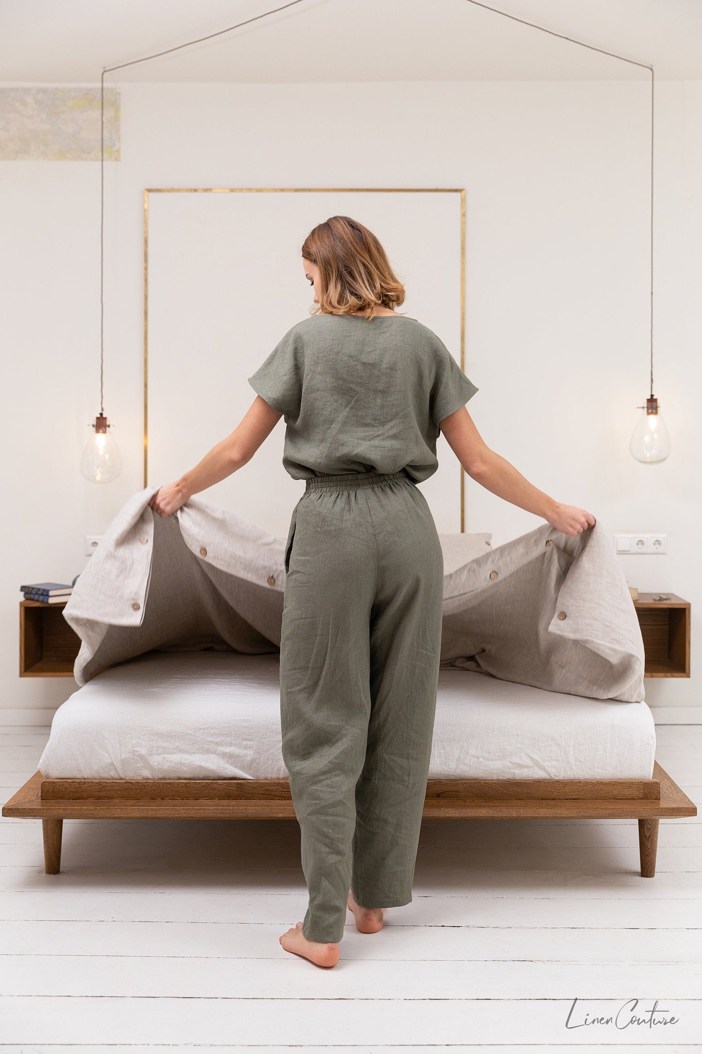 Safari Green 100% European Linen Pajama Set – Naturally Elegant, Effortlessly Relaxed