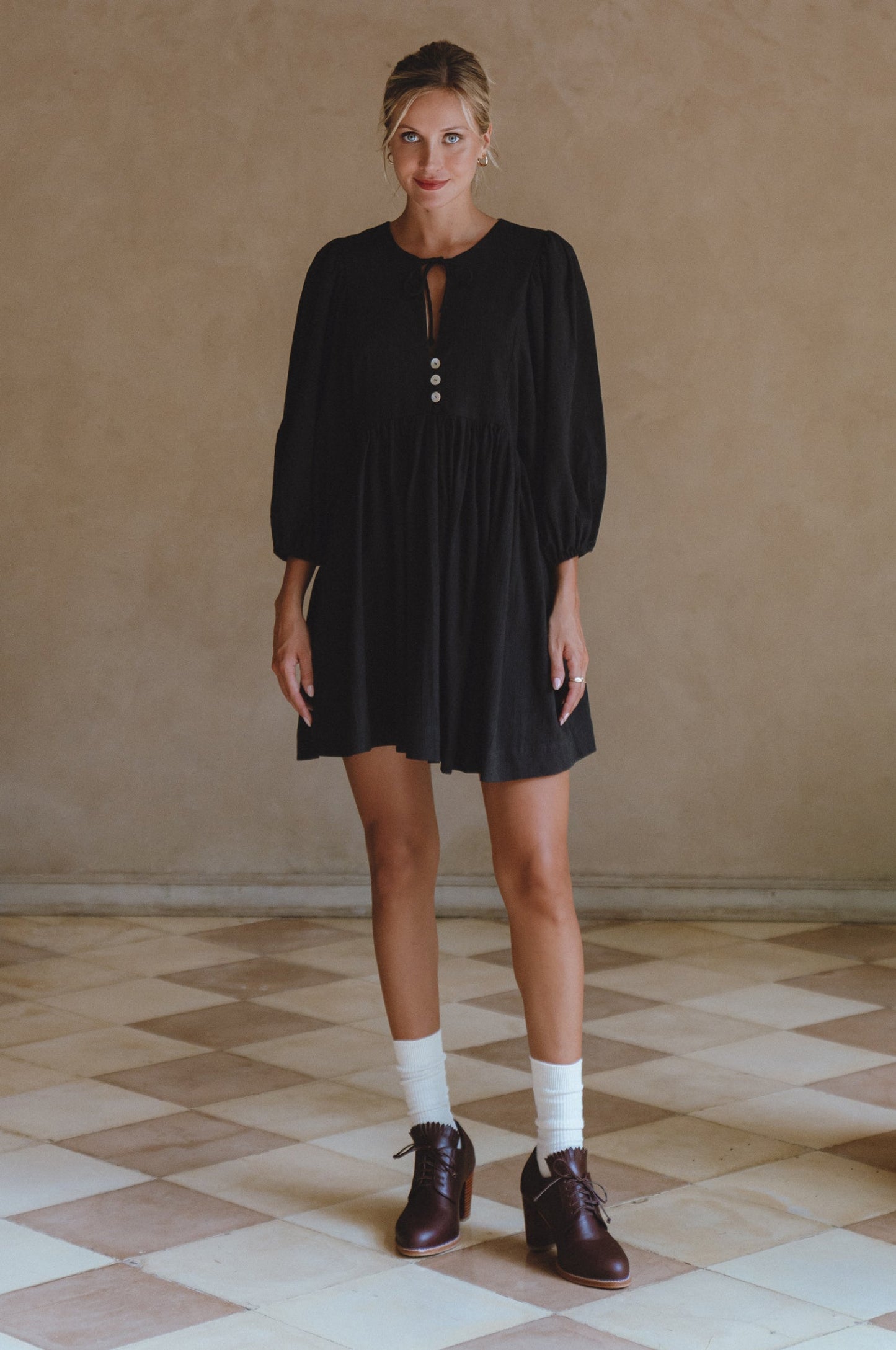 Maribelle Linen Mini Dress – Crinkle Linen Babydoll Style