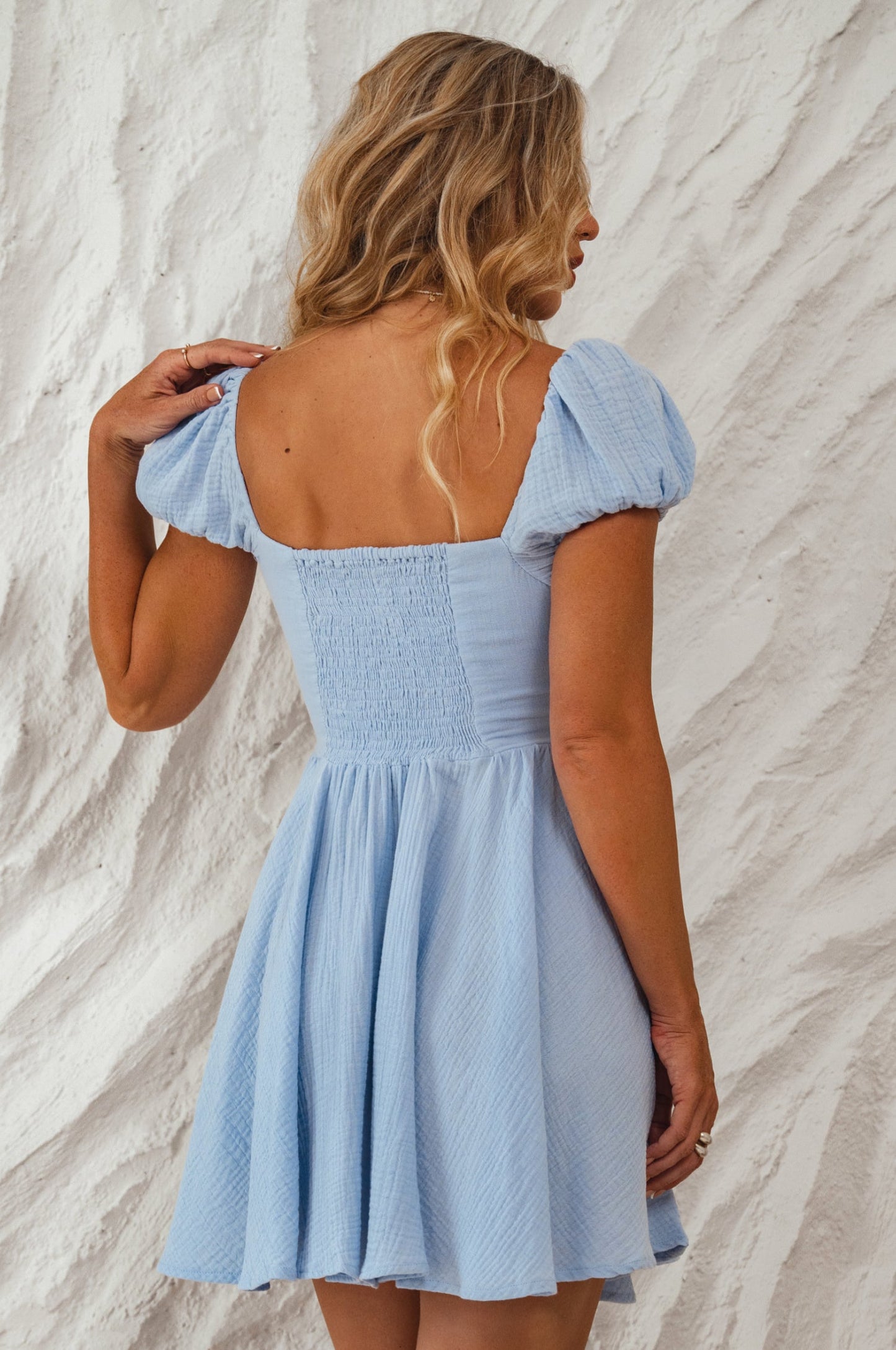 Michelina Dress – Cotton Mini with Corset-Style Bodice