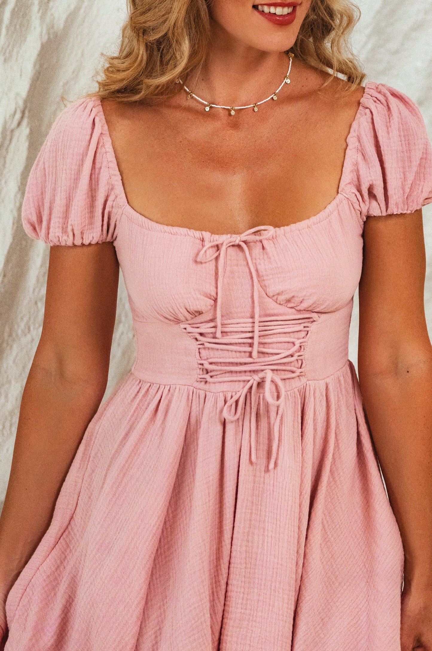 Michelina Dress – Cotton Mini with Corset-Style Bodice