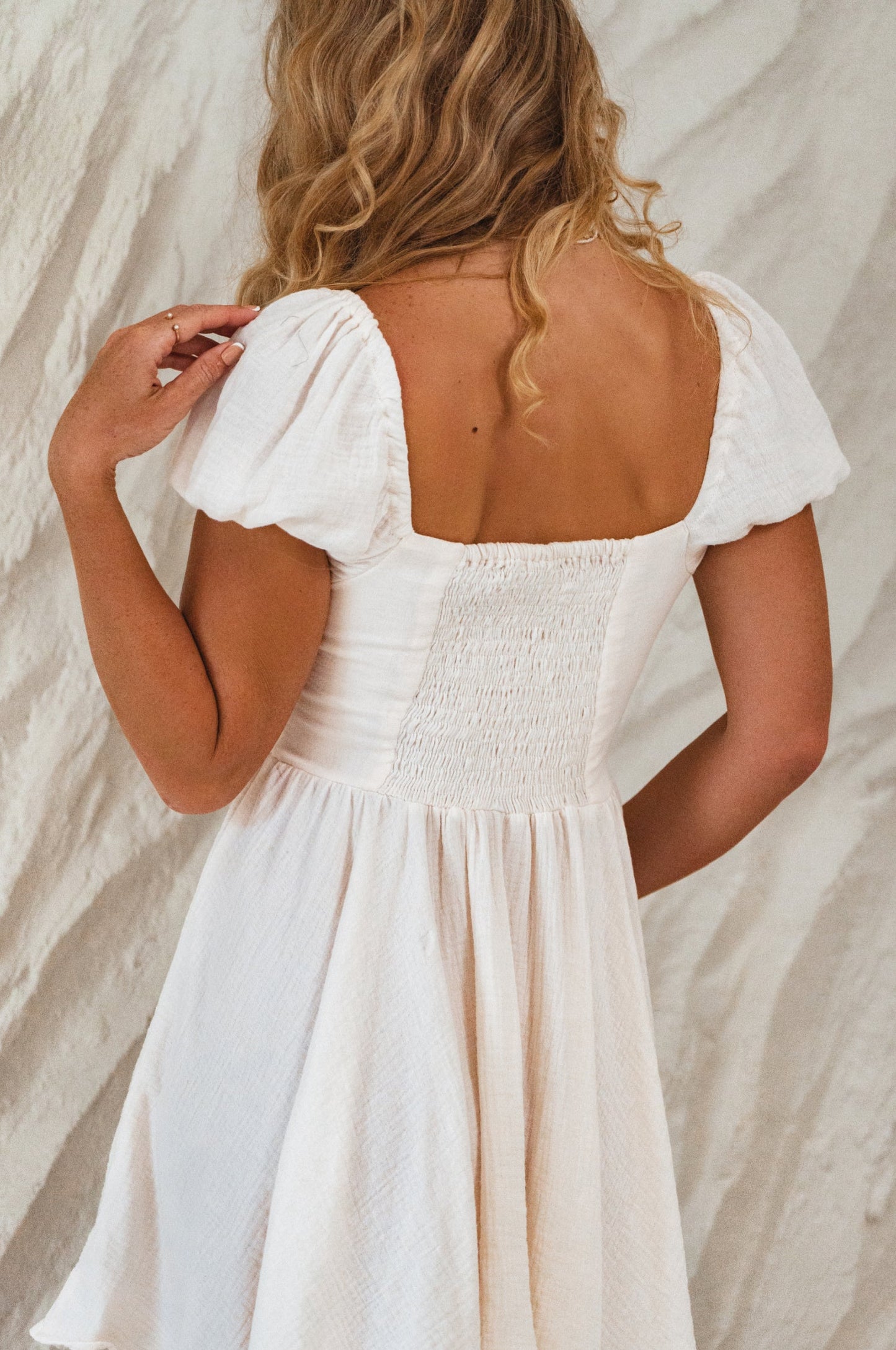 Michelina Dress – Cotton Mini with Corset-Style Bodice