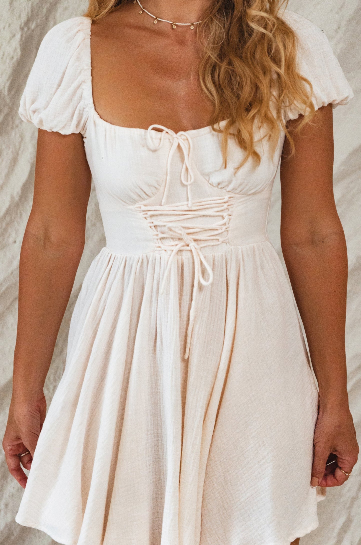 Michelina Dress – Cotton Mini with Corset-Style Bodice