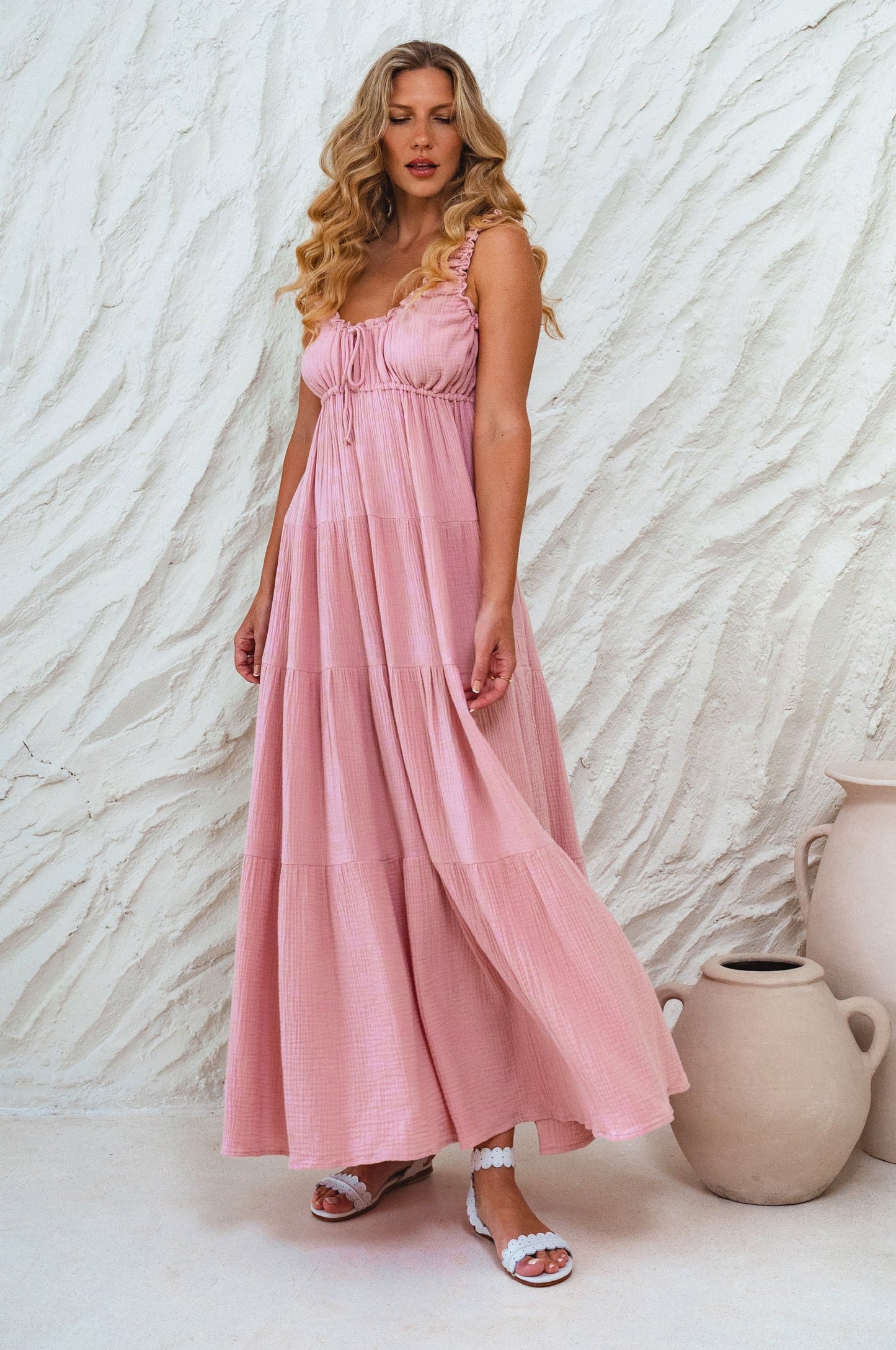 Soft Love Maxi Dress – Bubble Cotton Maxi with Feminine Details