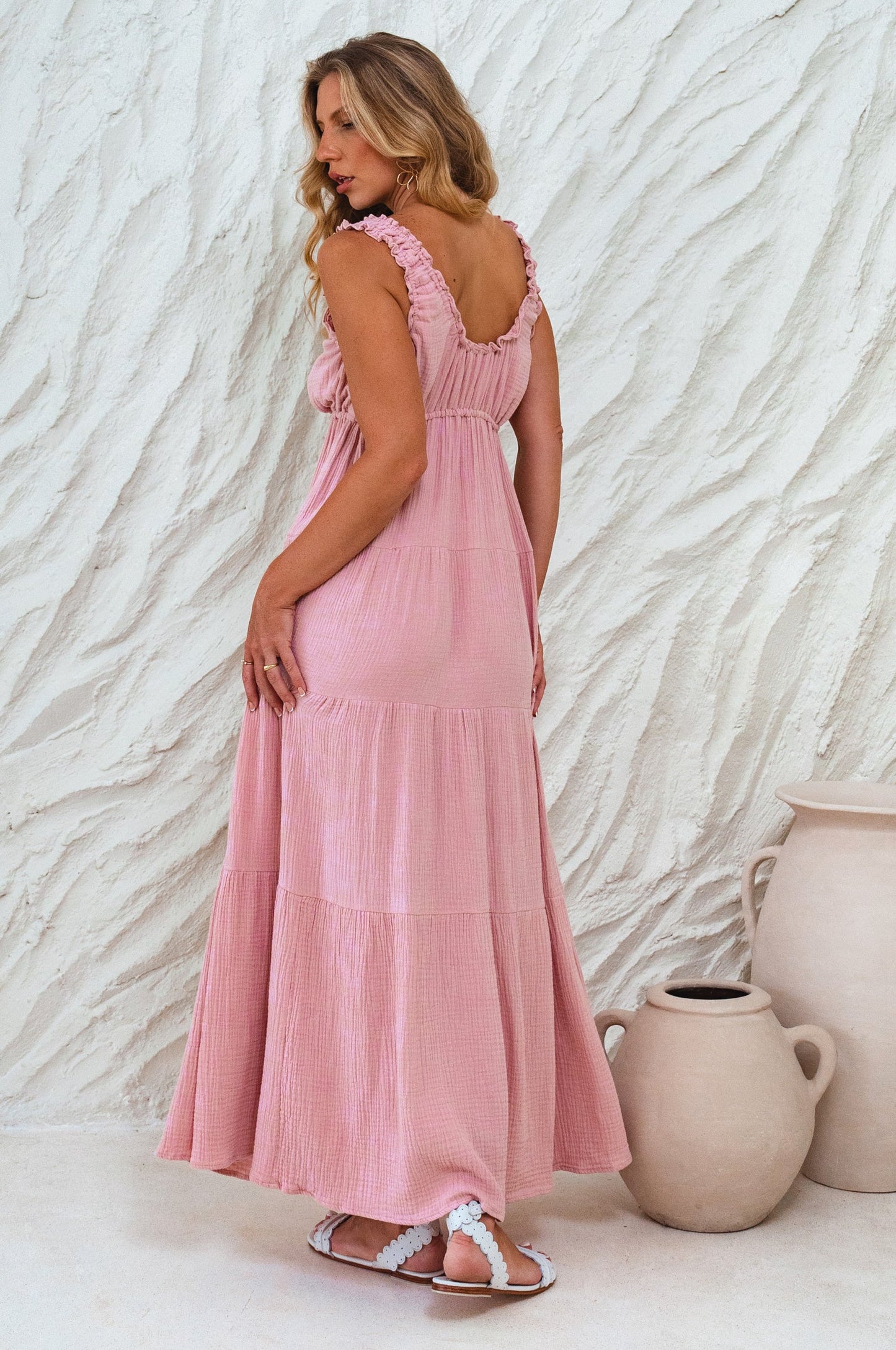Soft Love Maxi Dress – Bubble Cotton Maxi with Feminine Details